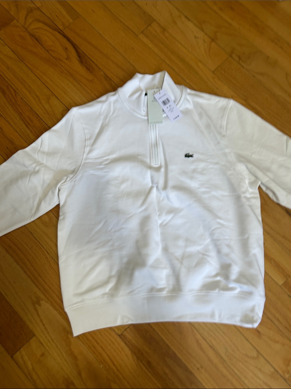 Lacoste White Half-Zip Cotton Pullover with Croc Logo